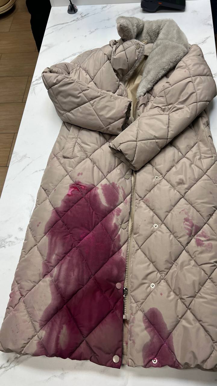 На пуховик вылили краску от принтера